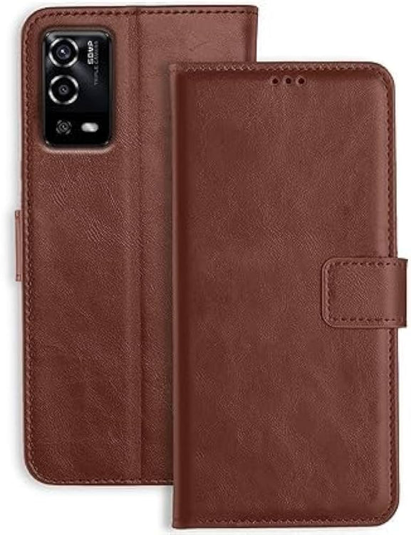 YOFO Oppo A55 Flip Cover | Leather Finish | Inside Pockets & Stand | Shockproof Wallet Style Magnetic Closure Back Cover Case for Oppo A55 (BROWN)