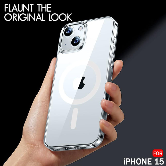 YOFO MagPro Back Cover Case for iPhone 15 Shockproof Slim Thin Non-Yellowing Scratch Resistant Military-Grade Protection Compatible with MagSafe - Transparent