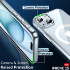 YOFO MagPro Back Cover Case for iPhone 15 Shockproof Slim Thin Non-Yellowing Scratch Resistant Military-Grade Protection Compatible with MagSafe - Transparent