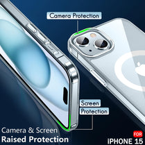 YOFO MagPro Back Cover Case for iPhone 15 Shockproof Slim Thin Non-Yellowing Scratch Resistant Military-Grade Protection Compatible with MagSafe - Transparent