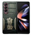 YOFO Premium Back Cover for Samsung Galaxy Z Fold Series, Textured Black with Decorative Metal Accents (Style 3, Samsung Galaxy Z Fold3)