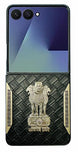 YOFO Premium Leather-Textured Back Cover for Samsung Galaxy Z Flip 7, Black with Metal Accents