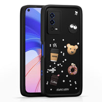 YOFO Back Cover for Oppo A55 | Cute Fun Cartoon 3D Bear Silicone Full Body Protection Bumper Case (Black)