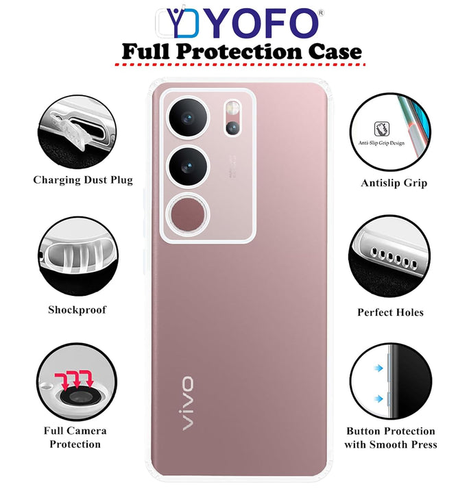 YOFO Back Cover for Vivo V29 / Vivo S17 / S17 Pro (5G)(Flexible|Silicone|Transparent|Full Camera Protection|Dust Plug) (SALE)