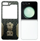 YOFO Premium Leather-Textured Back Cover for Samsung Galaxy Z Flip 5, Black with Metal Accents