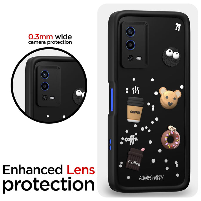 YOFO Back Cover for Oppo A55 | Cute Fun Cartoon 3D Bear Silicone Full Body Protection Bumper Case (Black)