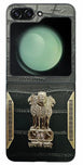 YOFO Premium Leather-Textured Back Cover for Samsung Galaxy Z Flip 5, Black with Metal Accents