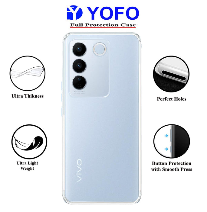 YOFO Back Cover for Vivo V27 (5G) (Silicone|Transparent|Camera Protection) (SALE)