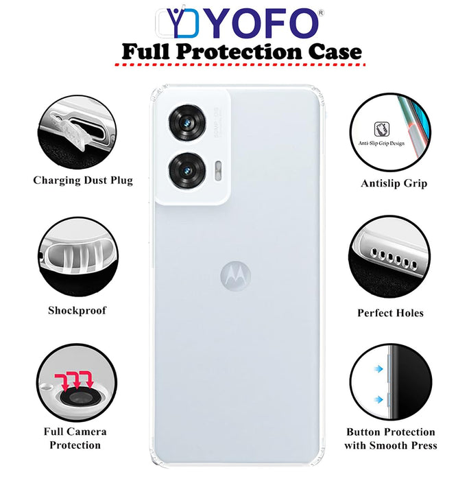YOFO Back Cover for Motorola Edge 50 Fusion (5G) (Flexible|Silicone|Transparent|Full Camera Protection|Dust Plug)