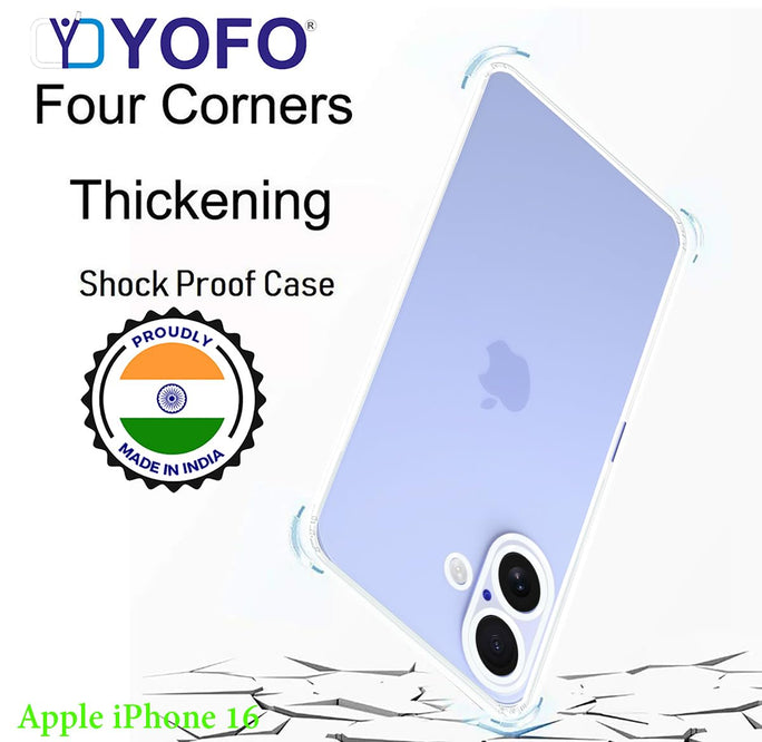 YOFO Silicone Transparent Back Cover for iPhone 16 (6.1) inch (Flexible|Silicone|Transparent|Dust Plug|Camera Protection)