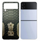 YOFO Premium Leather-Textured Back Cover for Samsung Galaxy Z FLIP 4 , Black with Metal Accents, Protective Case