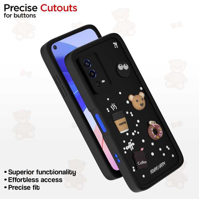 YOFO Back Cover for Oppo A55 | Cute Fun Cartoon 3D Bear Silicone Full Body Protection Bumper Case (Black)