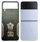 YOFO Premium Leather-Textured Back Cover for Samsung Galaxy Z FLIP 4 , Black with Metal Accents, Protective Case