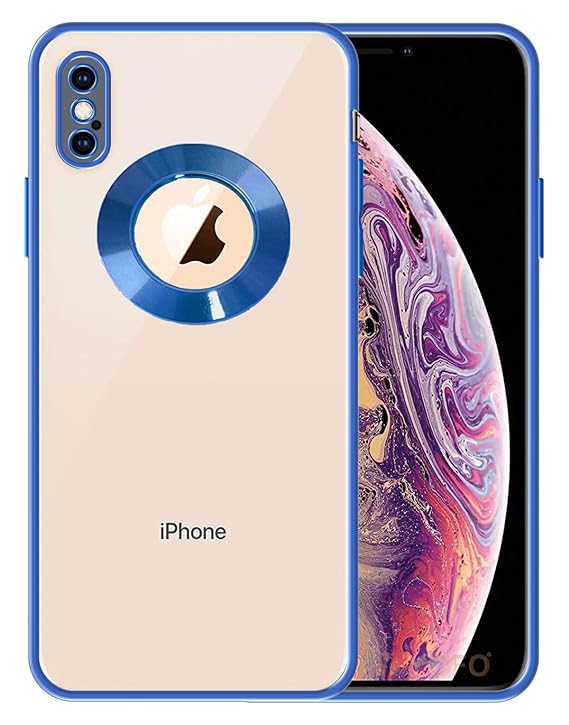 YOFO Electroplated Logo View Back Cover for iPhone Xs Max (Blue)