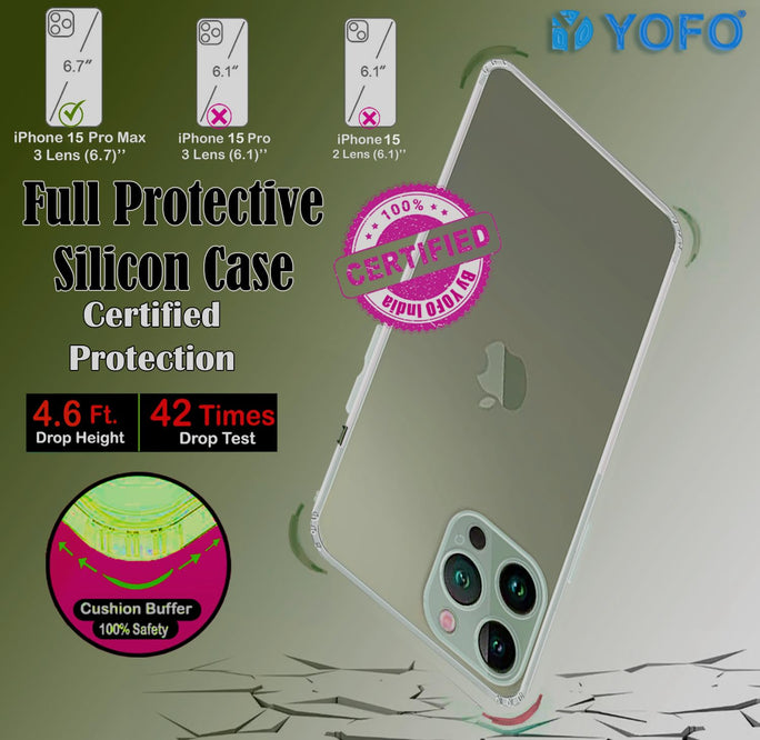 YOFO Back Cover for Apple iPhone 15 Pro Max (SlimFlexible|Silicone|Transparent|Camera Protection|DustPlug)