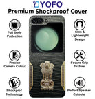 YOFO Premium Leather-Textured Back Cover for Samsung Galaxy Z Flip 5, Black with Metal Accents