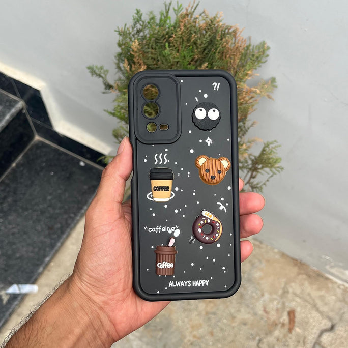 YOFO Back Cover for Oppo A55 | Cute Fun Cartoon 3D Bear Silicone Full Body Protection Bumper Case (Black)