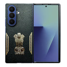 YOFO Premium Leather-Textured Back Cover for Samsung Galaxy Z Fold 5, Black with Metal Accents, Protective Case