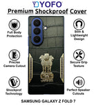 YOFO Premium Leather-Textured Back Cover for Samsung Galaxy Z Fold 6, Black with Metal Accents, Protective Phone Case