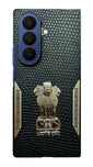 YOFO Premium Leather-Textured Back Cover for Samsung Galaxy Z Fold 7, Black with Metal Accents, Protective Case
