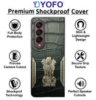 YOFO Premium Back Cover for Samsung Galaxy Z Fold Series, Textured Black with Decorative Metal Accents (Style 3, Samsung Galaxy Z Fold3)