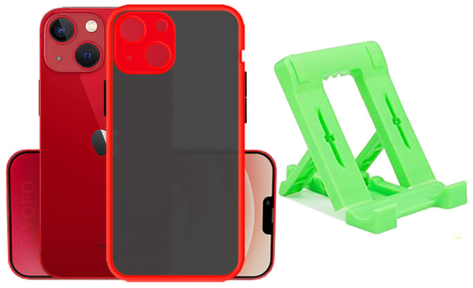 YOFO Back Cover for Apple iPhone 13 (6.1) (Translucent Matte Smoke Case|Soft Frame|Shockproof|Full Camera Protection) with Free Mobile Stand