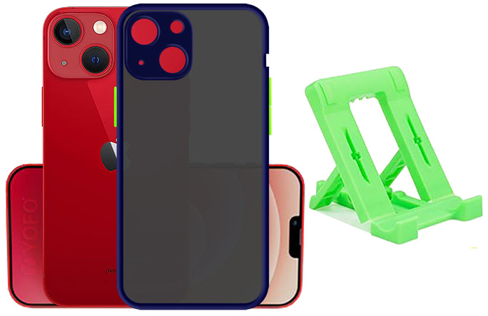 YOFO Back Cover for Apple iPhone 13 (6.1) (Translucent Matte Smoke Case|Soft Frame|Shockproof|Full Camera Protection) with Free Mobile Stand
