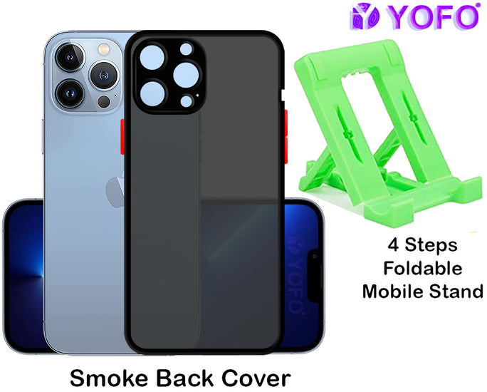 YOFO Back Cover for Apple iPhone 13 Pro (6.1) (Translucent Matte Smoke Case | Soft Frame|Shockproof|Full Camera Protection) with Free Mobile Stand…