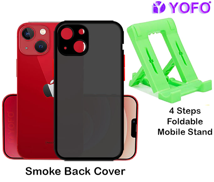 YOFO Back Cover for Apple iPhone 13 (6.1) (Translucent Matte Smoke Case|Soft Frame|Shockproof|Full Camera Protection) with Free Mobile Stand