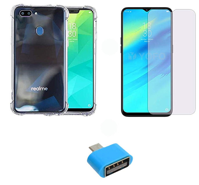 YOFO Combo for Realme 2 Pro Transparent Back Cover + Matte Screen Guard with Free OTG Adapter