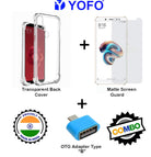 YOFO Combo for Mi Redmi A2 Transparent Back Cover + Matte Screen Guard with Free OTG Adapter