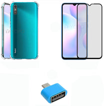 YOFO Combo for Mi Redmi 9A / 9i Transparent Back Cover + Full Matte Screen Guard with Free OTG Adapter