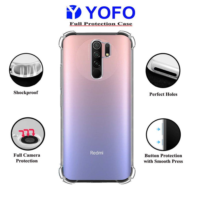 YOFO Combo for Mi Redmi 9 Prime Transparent Back Cover + Full Matte Screen Guad with Free OTG Adapter