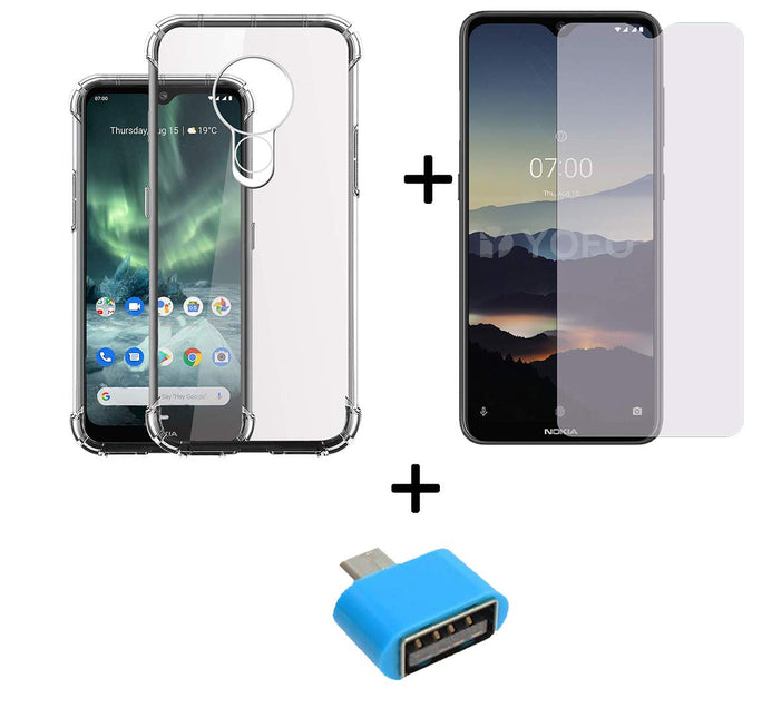 YOFO Combo for Nokia 7.2 Transparent Back Cover + Matte Screen Guad with Free OTG Adapter
