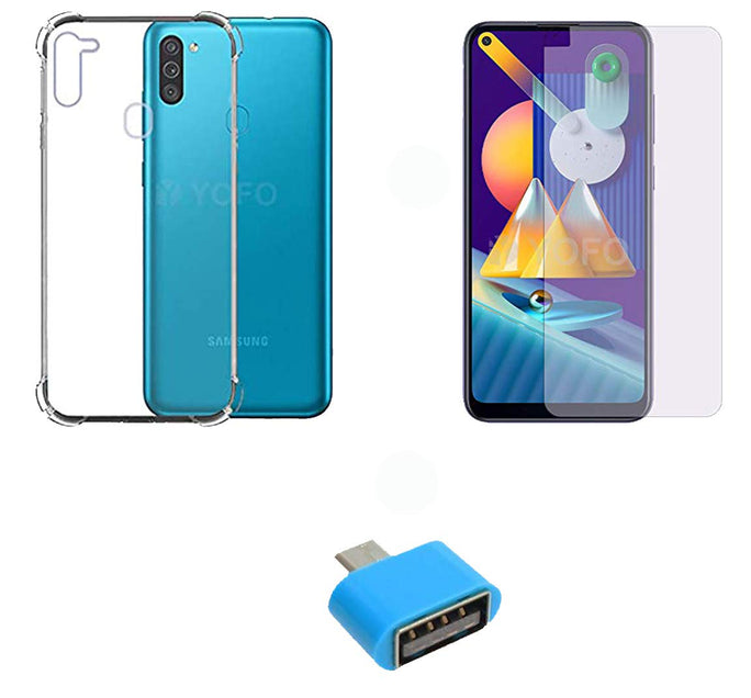 YOFO Combo for Samsung A11 / M11 Transparent Back Cover + Matte Screen Guard with Free OTG Adapter