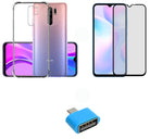 YOFO Combo for Mi Redmi 9 Prime Transparent Back Cover + Full Matte Screen Guad with Free OTG Adapter