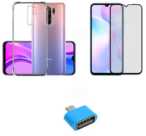 YOFO Combo for Mi Redmi 9 Prime Transparent Back Cover + Full Matte Screen Guad with Free OTG Adapter