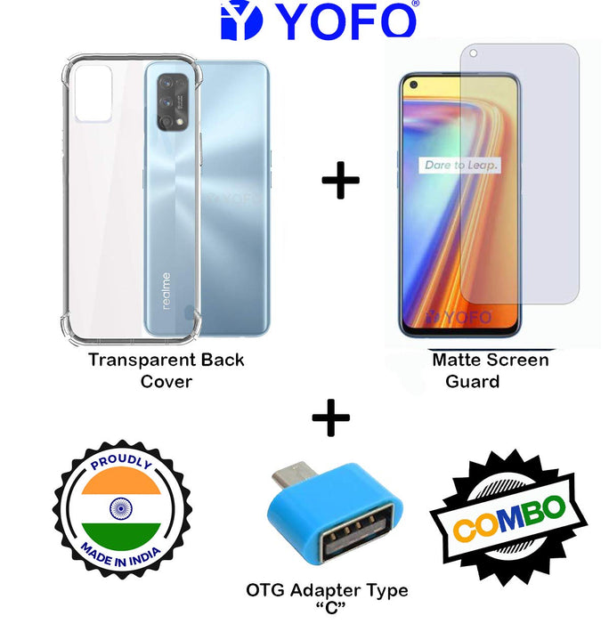 YOFO Combo for Realme 7 Pro Transparent Back Cover + Matte Screen Guard with Free OTG Adapter
