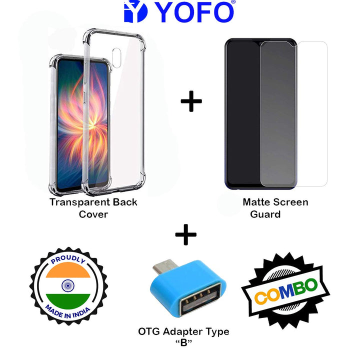YOFO Combo for Mi Redmi 8A Transparent Back Cover + Matte Screen Guard with Free OTG Adapter