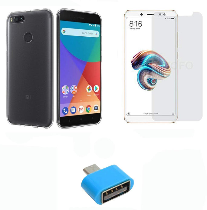 YOFO Combo for Mi A1 Transparent Back Cover + Matte Screen Guard with Free OTG Adapter