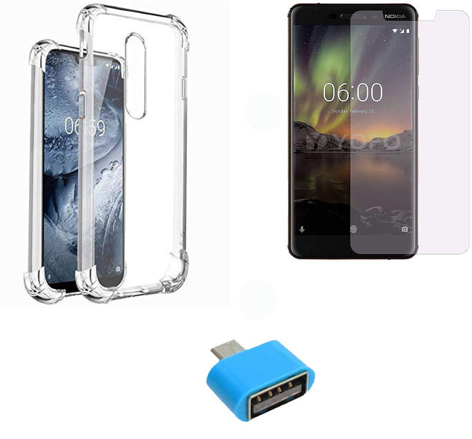 YOFO Combo for Nokia 6.1 Transparent Back Cover + Matte Screen Guad with Free OTG Adapter