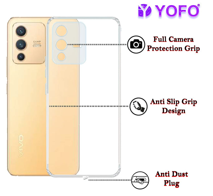 YOFO Back Cover for Vivo V23 Pro (5G) / Vivo S12 Pro (5G) (Flexible|Silicone|Transparent|Camera Protection|DustPlug)
