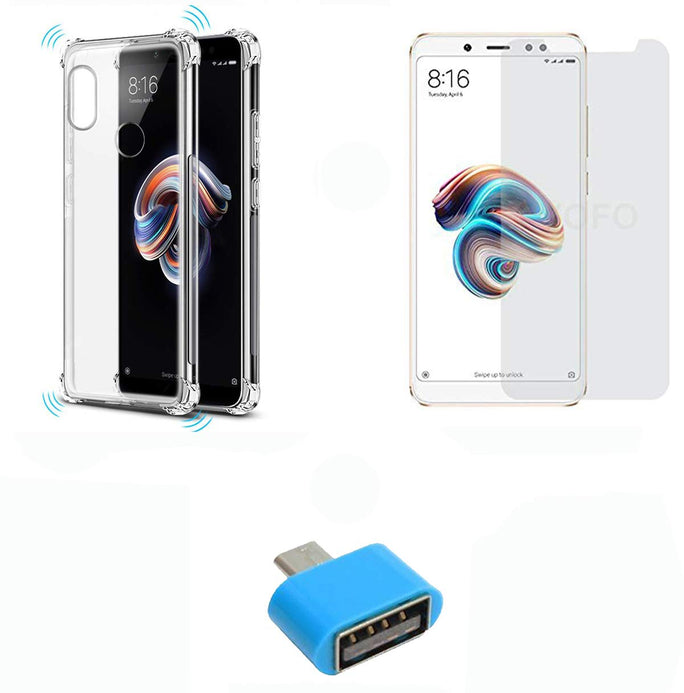 YOFO Combo for Mi Redmi Note 5 PRO Transparent Back Cover + Matte Screen Guard with Free OTG Adapter