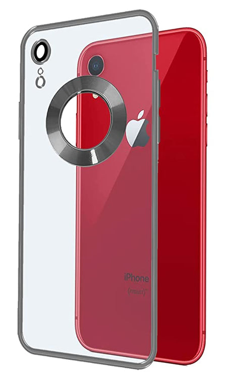 YOFO Electroplated Logo View Back Cover Case for Apple iPhone XR (Transparent|Chrome|TPU+Poly Carbonate)- Silver