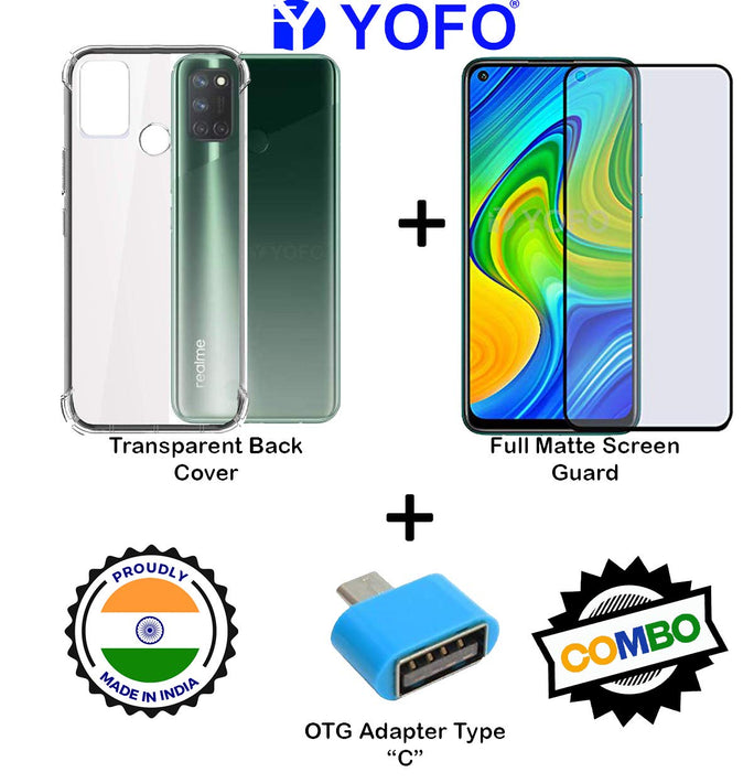 YOFO Combo for Realme 7i Transparent Back Cover + Matte Screen Guard with Free OTG Adapter