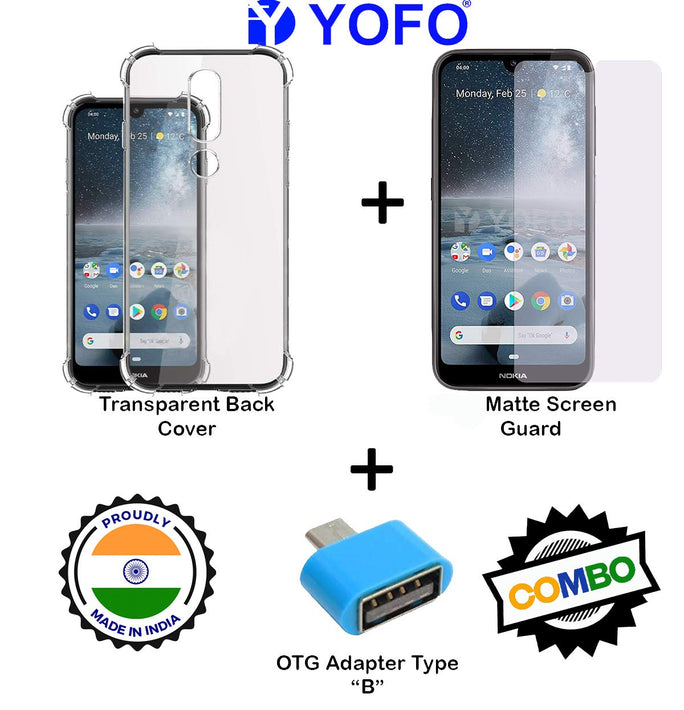 YOFO Combo for Nokia 4.2 Transparent Back Cover + Matte Screen Guad with Free OTG Adapter