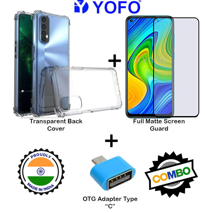 YOFO Combo for Realme 7 Transparent Back Cover + Matte Screen Guard with Free OTG Adapter