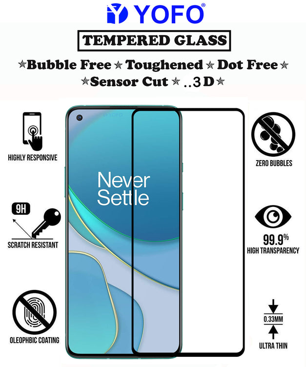 YOFO HD D+ Edge to Edge Full Screen Coverage Tempered Glass for Oneplus 8T- Full Glue Gorilla Glass (Black)
