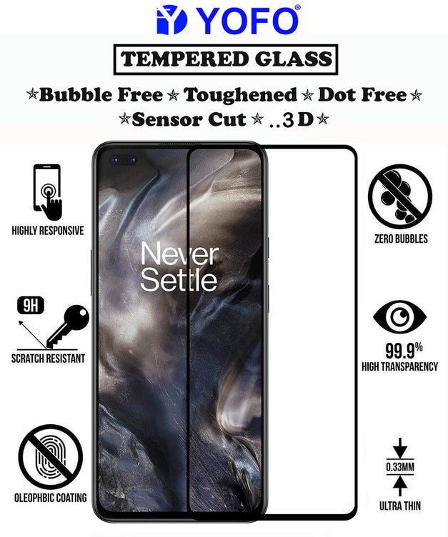 YOFO HD D+ Edge to Edge Full Screen Coverage Tempered Glass for OnePlus Nord- Full Glue Gorilla Glass (Black)
