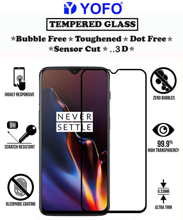 YOFO HD D+ Edge to Edge Full Screen Coverage Tempered Glass for OnePlus6T- Full Glue Gorilla Glass (Black)